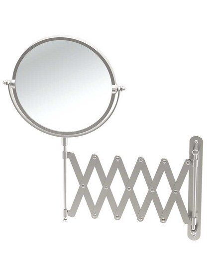 Retractable Wall-Mount Mirror - 7 1/2 inchDiameter in Satin Nickel.